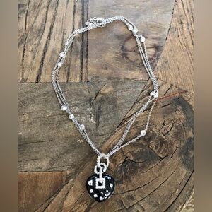 Black Enamel Silver Rhinestone Women’s Heart Necklace NEW $79.00